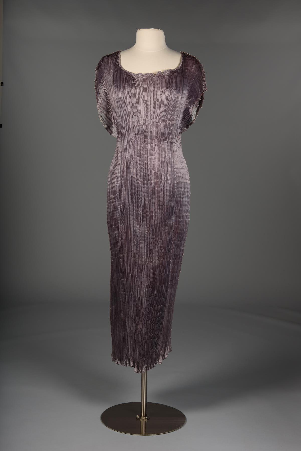 Image of Mariano Fortuny lavender silk gown, ca. 1920s